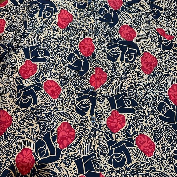 Vintage Women’s Blue and Floral Short Sleeve Blouse - Picture 2 of 4